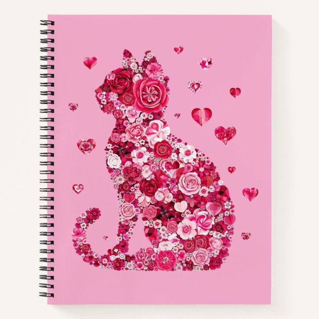 Blumenkatzen Silhouette ArtFaux überzogene Canvas  Notizbuch (Vorderseite)