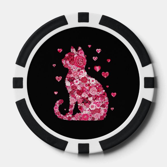 Blumenkatzen Silhouette ArtFaux überzogene Canvas  Pokerchips (Vorderseite)