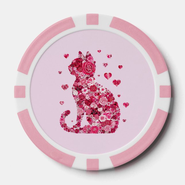 Blumenkatzen Silhouette ArtFaux überzogene Canvas  Pokerchips (Vorderseite)