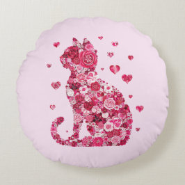 Blumenkatzen Silhouette ArtFaux überzogene Canvas Rundes Kissen