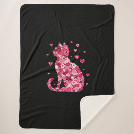 Blumenkatzen Silhouette ArtFaux überzogene Canvas  Sherpadecke