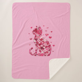 Blumenkatzen Silhouette ArtFaux überzogene Canvas  Sherpadecke