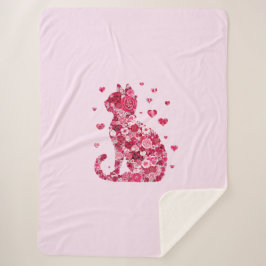 Blumenkatzen Silhouette ArtFaux überzogene Canvas  Sherpadecke