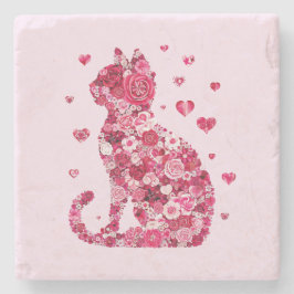 Blumenkatzen Silhouette ArtFaux überzogene Canvas Steinuntersetzer