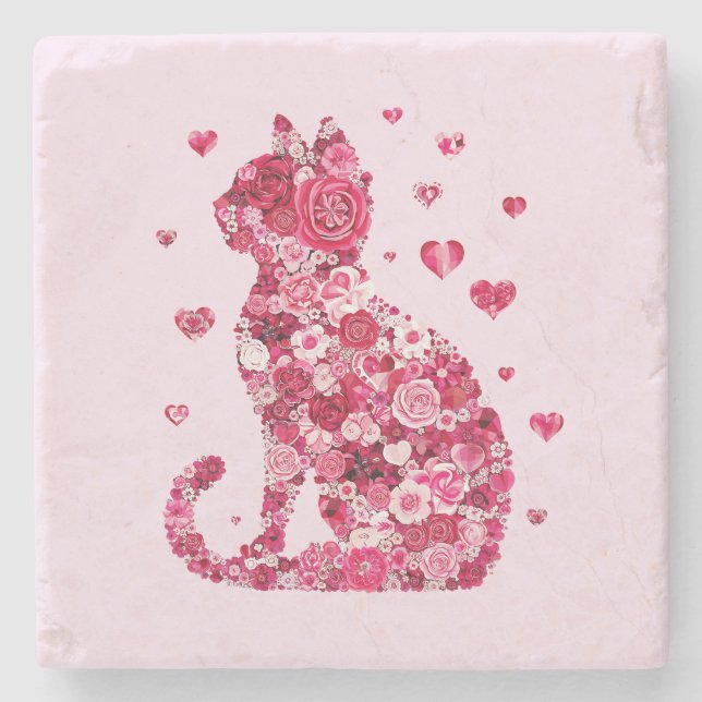 Blumenkatzen Silhouette ArtFaux überzogene Canvas  Steinuntersetzer (Vorderseite)