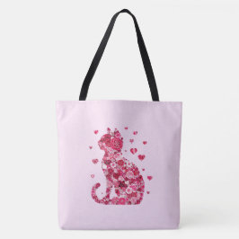 Blumenkatzen Silhouette ArtFaux überzogene Canvas  Tasche