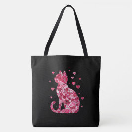 Blumenkatzen Silhouette ArtFaux überzogene Canvas  Tasche