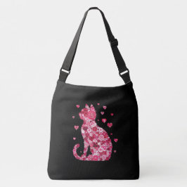 Blumenkatzen Silhouette ArtFaux überzogene Canvas Tragetaschen Mit Langen Trägern