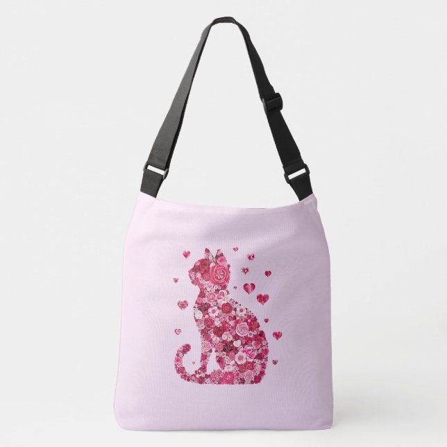 Blumenkatzen Silhouette ArtFaux überzogene Canvas  Tragetaschen Mit Langen Trägern (Vorderseite)