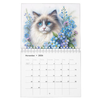 Blumenkatzen - Wasserfarben-Porträts Kalender