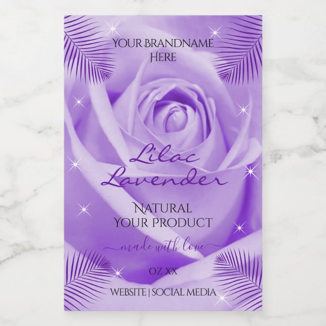 Blumenkennzeichnungen Lila Rose mit Palm-Blätter Lebensmitteletikett (Einzelnes Label)