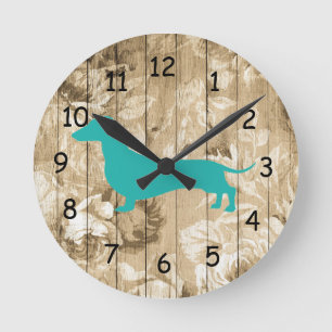 Blumenkhalk Holz Imitate Dackel Wand Uhr