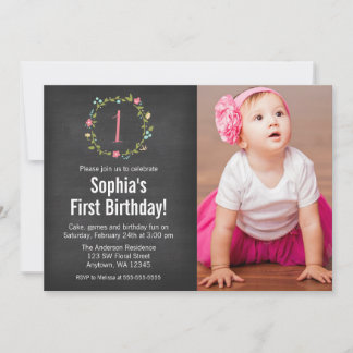 Blumenkhalkboard Foto Girl Einladung