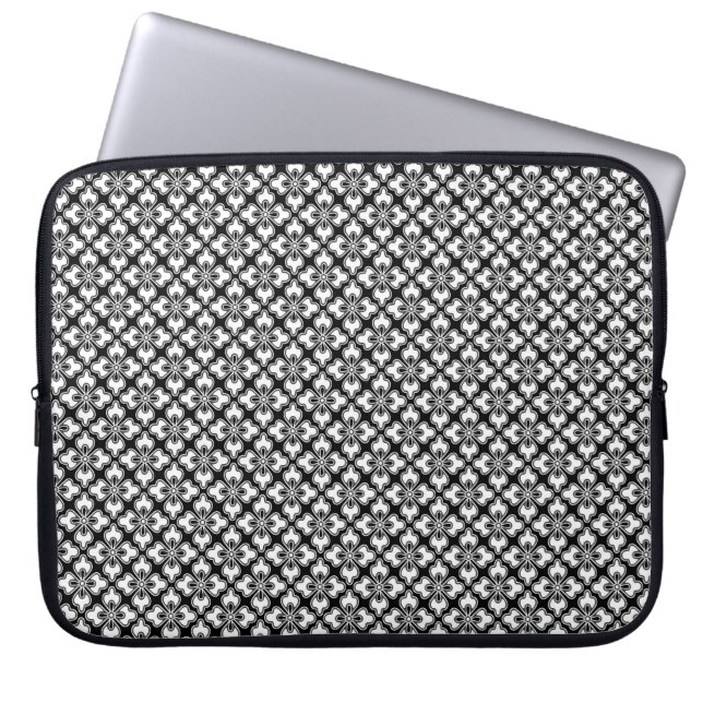 Blumenkimono-Druck, schwarz-weiß Laptopschutzhülle (Vorderseite)