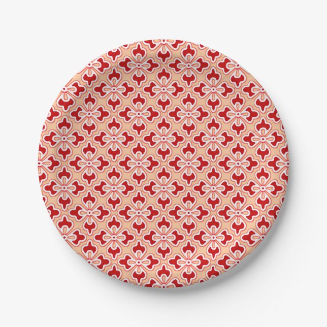 Blumenkimono, dunkelrot und pfirsichrot pappteller (Vorderseite)
