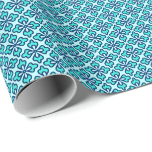 Blumenkimono, Türkis, Marine und Aqua Geschenkpapier