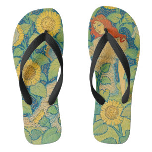 Blumenkind Frau im Sonnenblumengarten Flip Flops