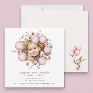 Blumenkinder Foto pink Geburtstag Einladung