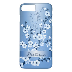 Blumenkirschblüten-weißes blaues Monogramm iPhone 8 Plus/7 Plus Hülle