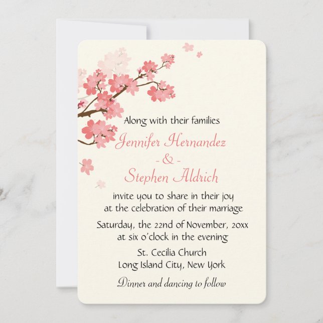 Blumenkirsche Blossom Blume Weiß & Rosa Hochzeit Einladung (Vorderseite)