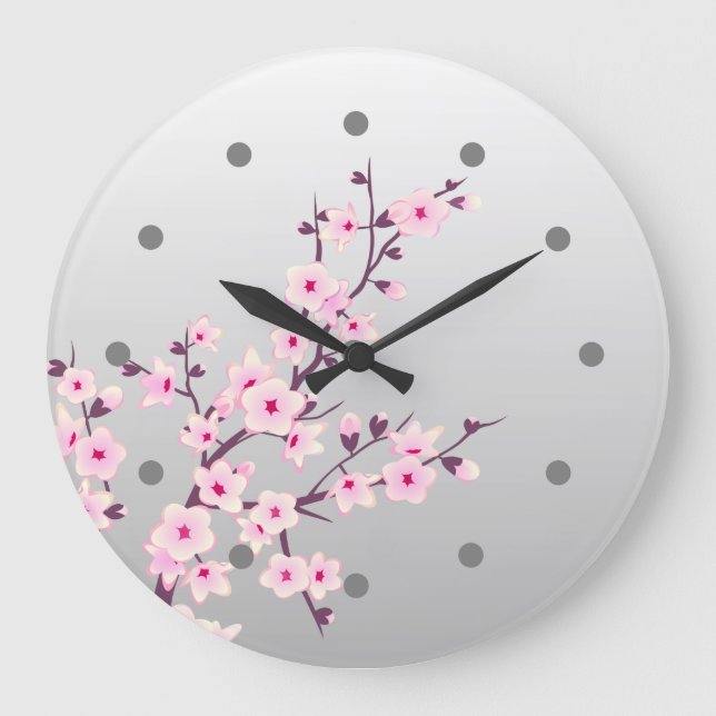 Blumenkirsche Blossom Pink Grau Wand Uhr (Vorderseite)