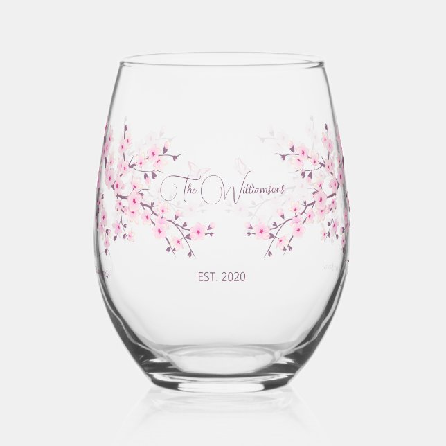 Blumenkirsche Blossom Pink Hochzeit Weinglas Ohne Stiel (Links)