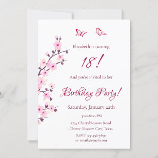 Blumenkirsche Blüten Rosa Geburtstag Einladung