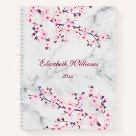 Blumenkirsche Blüten Rosa Graue Marmorbezeichnung Notizbuch