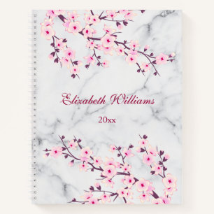 Blumenkirsche Blüten Rosa Graue Marmorbezeichnung Notizbuch