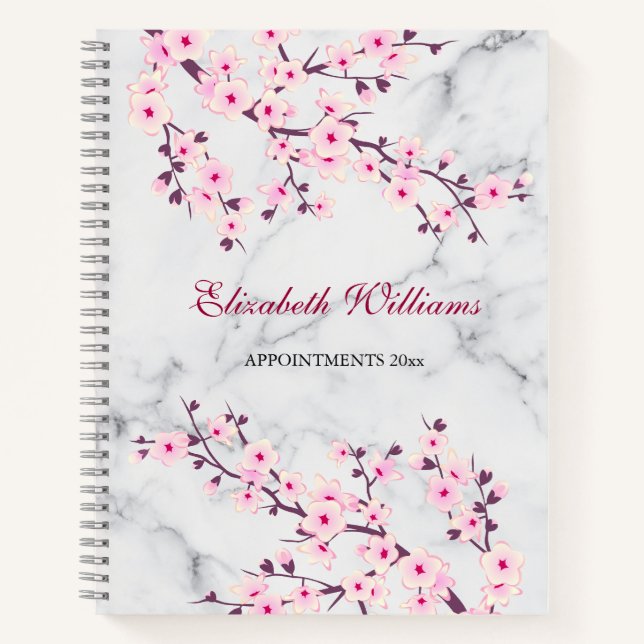 Blumenkirsche Blüten Rosa graue Marmormor Name Notizbuch (Vorderseite)