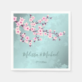 Blumenkirsche Blüten Rosa Hochzeit Türkis Serviette