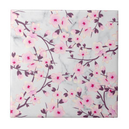Blumenkirsche Blüten Rosa Leichgrauer Marmor Fliese