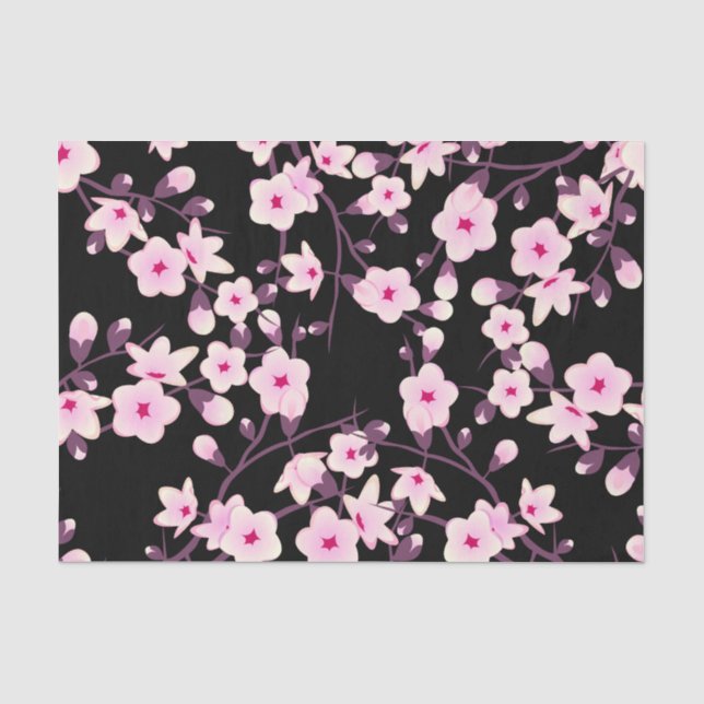Blumenkirsche Blüten Rosa Schwarz Seidenpapier (Vorderseite)