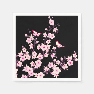 Blumenkirsche Blüten Rosa Schwarz Serviette