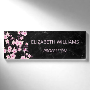 Blumenkirsche Blüten Rosa schwarzer Marmor Namenschild