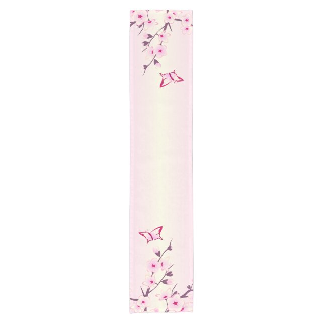 Blumenkirsche Blüten Schmetterlinge Rosa Kurzer Tischläufer (Vorderseite)