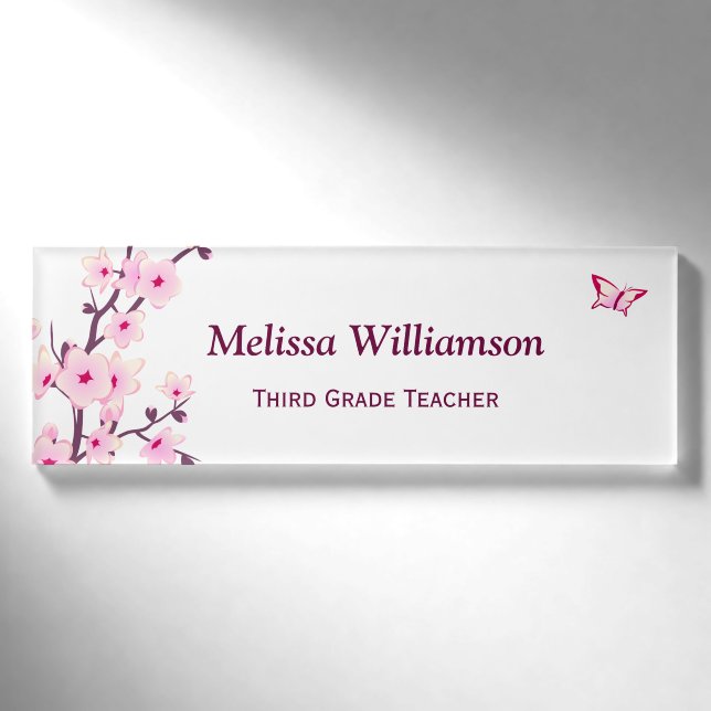 Blumenkirsche Blüten Weißrosa Lehrer Name Markieru Namenschild (Vorderseite)