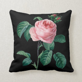 Blumenkissen des rosa Rosenschwarzen Kissen