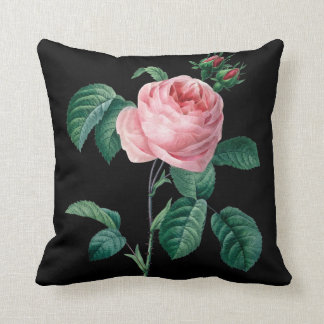 Blumenkissen des rosa Rosenschwarzen Kissen