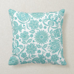Blumenkissen mit floralem Muster in Teal Aqua Kissen