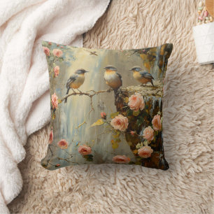 Blumenkissen mit Rose Wasserfall Vogelgewirbel Kissen