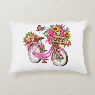 Blumenkissen « Optimismus » – Rosa Fahrrad mit Blu Dekokissen