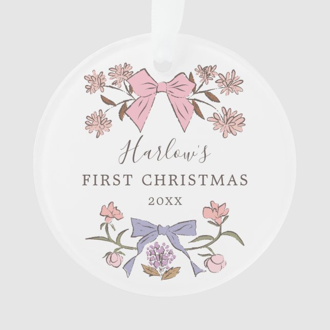Blumenkissen Pink und Lila Baby's First Christmas Ornament (Vorderseite)