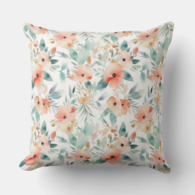 Blumenkissendekor Peach Aquarell Kissen (Vorderseite)