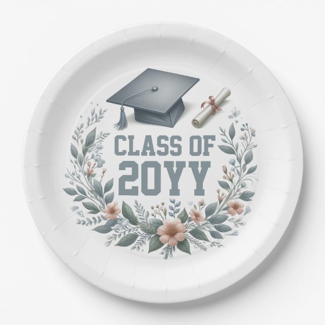 Blumenklasse mit Graduierungspapier und Diplom Pappteller (Vorderseite)