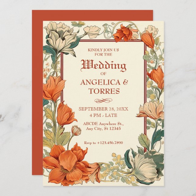 Blumenklassische Hochzeit Einladung (Vorne/Hinten)