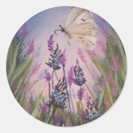 Blumenkleber, Lavendel und weißer Schmetterling Runder Aufkleber