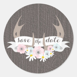Blumenkleber + Stallholz Save the Date Aufkleber