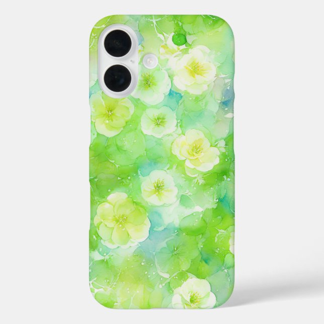 Blumenkoffer, grün und gelb iPhone 16 hülle (Rückseite)