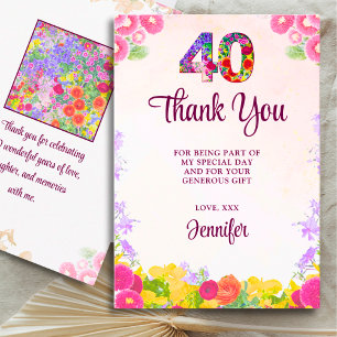 Blumenkohl 40. Geburtstag - Elegante Pastelle 40 J Dankeskarte